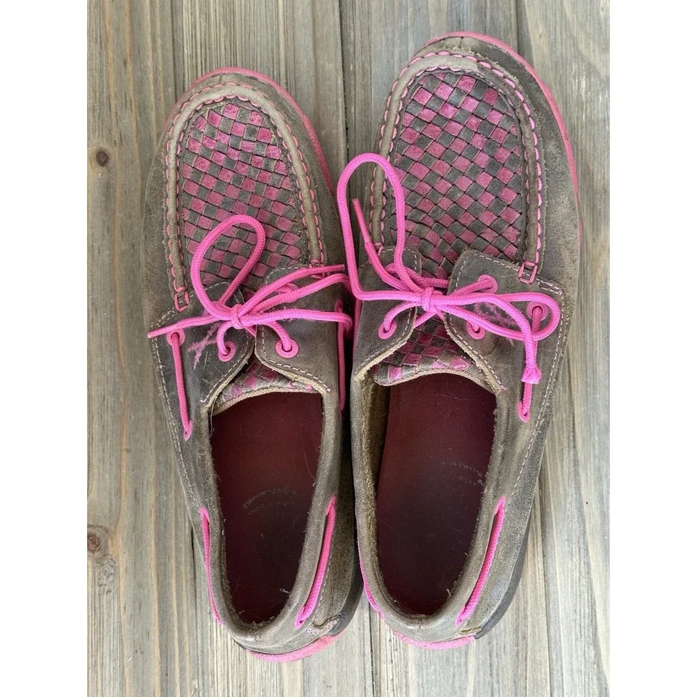 Twisted X Driving Moccasins Shoes Pink Basket Weave Women's 9.5 M